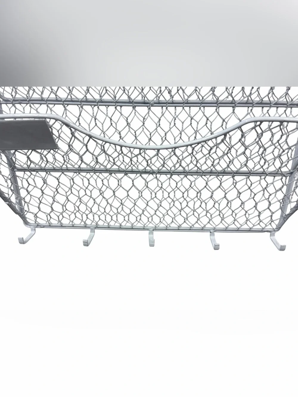 3 Tier White Wire Hanging Wall Mount Organizer w 5 Hooks & Mounting Screws
